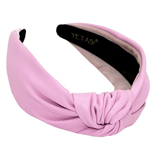 Leather Pink Levender Headband Warable All Day, Unique Adult Head bands for Women's Hair Year-round Faux Knotted Fashion Designer Top Knot for Women Girls Womens Headbands - color: Lavender Pink