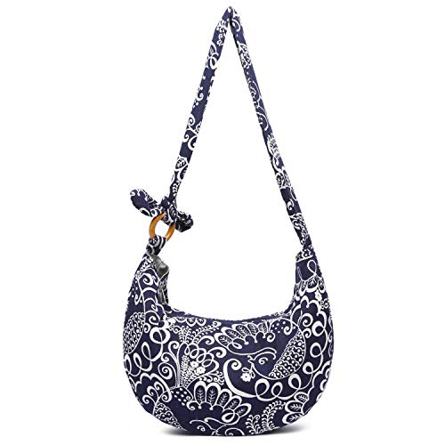 Women Hippie Crossbody Bag cloth boho Sling Bag Canvas Bohemian Hobo Hand Bags - color: Blue