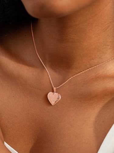 U7 Women Locket Necklace Platinum 14K Gold Photo Lockets that Hold Picture,Chain 20 Inch Personalized Gift Custom Love Heart Image Necklaces - color: 02# Rose Gold*Flower Grain