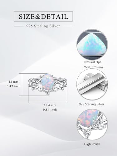 Natural Moss Agate Ring for Women 925 Sterling Silver Pear/Oval/Kite/Heart/Hexagon/Emerald/Coffin Cut Green Leaf Moss Agate Engagement Ring Promise Bridal Set Anniversary Birthday Jewelry Gifts - color: Oval Cut Opal