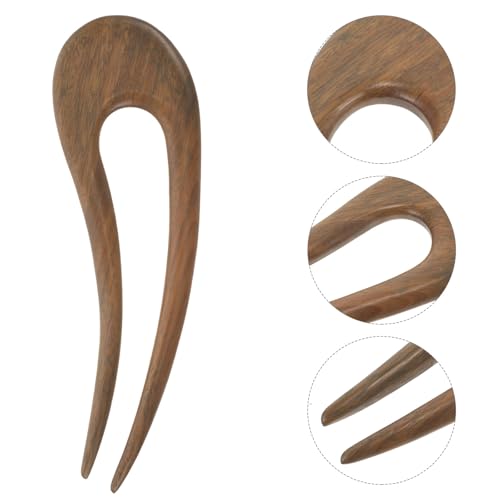 Sandalwood Hair Stick Hair Fork 14.5x4.3cm Double Prong Hairpin for Women Classical Updo
