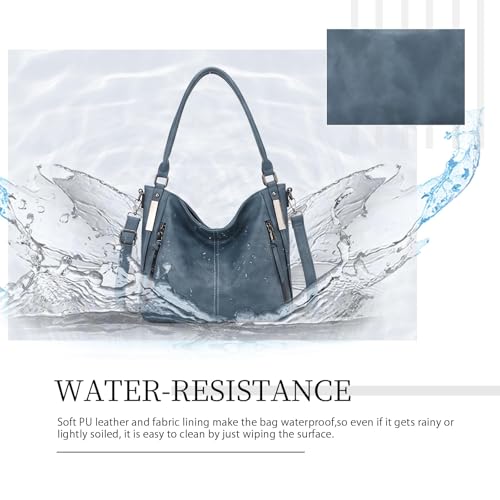 Shoulder Handbags for Women Large Soft Casual PU Leather Hobo Tote Purses - color: A-blue