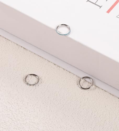 3pcs Nose Rings Hoops - 316L Surgical Steel Nose Hoops 16G/18G/20G CZ Opal Turquoise Clicker Septum Nose Ring Lip Helix Cartilage Hoop Earring Daith Rook Conch Body Piercing Jewelry for Women Men 6mm 8mm 10mm - color: Silver, size: 16 gauge(1.2mm)-8mm