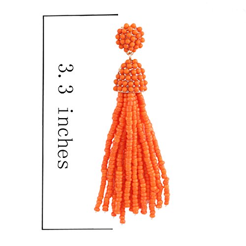 NLCAC Women's Beaded tassel earrings Long Fringe Drop Earrings Dangle 6 Colors - color: orange