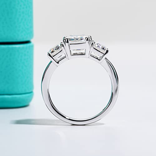 AnuClub Round/Emerald/Marquise Cut Moissanite 3 Stones Engagement Rings D Color VVS1 Round Cut 925 Sterling Silver Anniversary Wedding Promise Rings for Women - color: 5cttw Emerald Cut