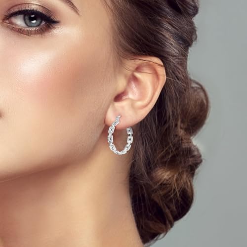 NARMO 925 Sterling Silver Hoop Earrings for Women Hypoallergenic Lightweight Simple Huggie Hoop Earrings Twisted Hoop Earrings Colorful Cubic Zirconia Hoop Earrings Rainbow Hoop Earrings - color: Square Chain