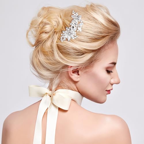 PAGOW Hair Clips, 2Pcs Crystal Flower Bridal Hair Accessories, Silver Rhinestone Hair Pins, Wedding Headpiece for Brides Women Girls - color: Silver 2pcs