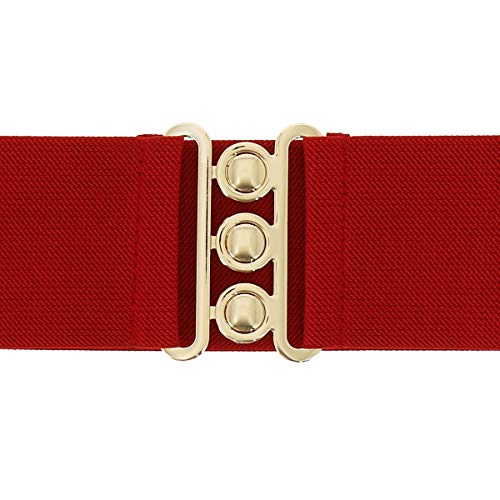 FASHIONGEN - Wide Waist Elasticated Woman Belt Made in France, GLORIA - color: Dark Red (Golden Buckle), size: XS / waist size 25 to 28