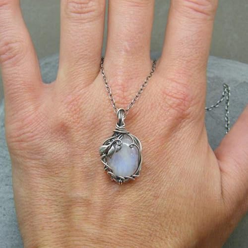 Dainty Silver Chain Moonstone Necklace, Trendy Vintage Pendant Choker for Women, Thoughtful Gift for Family and Friends