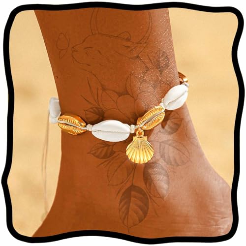 Beaded Anklets Bracelets Boho Handmade Turtle Starfish Whelk Shell Tree of Life String Ankle Bracelet Summer Beach Waterproof Barefoot Sandals Foot Jewelry for Women - color: Gold