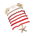 Pingyongchang Bohemian Stackable Shell Beaded Ankle Bracelets for Women Colorful Boho Multi-Layer Seashell Gold Starfish Adjustable Handmade Braid Bracelet Summer Beach Holiday Accessories Gifts - color: Red