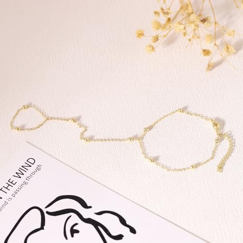 BAYLAY Hand Chain Bracelet, 14K Gold Plated Ring Bracelet Hand Chain Dainty Gold Bracelet for Women Trendy Finger Ring Slave Bracelets Hand Jewelry for Women Summer Beach Boho Gifts Trendy Stuff - color: Beads