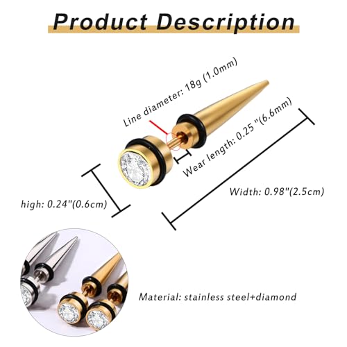 Aroncent 12PCS Stainless Steel Fake Tapers Mens Earrings Illusion Tunnel Cheater Piercing Jewelry Set for Men Women - color: A7-1