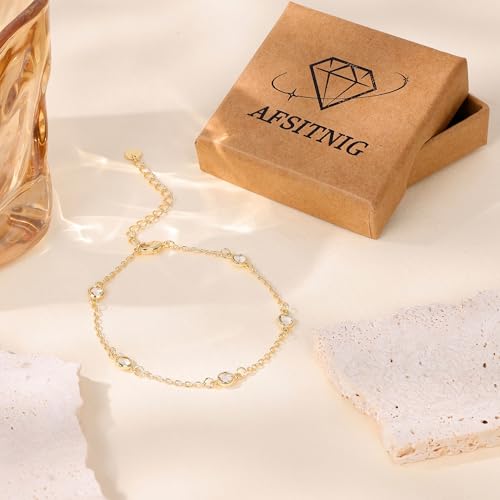 Birthstone Bracelet for Women 14K Gold Plated Dainty Link Bracelet Trendy Non Tarnish Trendy Chain Bracelets Birthday Valentines Gifts Jewelry for Women Mom Daughter Wife Sister Friend - color: 04.April