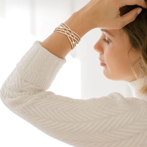 Suyi Rhinestone Bracelet Multilayer Gold Cuff Bracelet for Women Crystal Braidal Bracelets - color: Gold 1