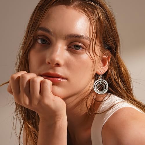 Silver Circle Earrings Sterling Silver Earrings for Women Bohemian Earrings Hypoallergenic Irregular Dangle Earrings Boho Earrings for Women