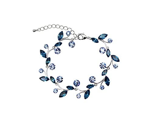 Faship Gorgeous Rhinestone Crystal Floral Necklace Earrings Set - color: Navy Blue / Matching Bracelet