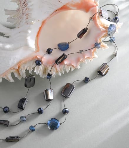 FULU AUTUMN Beaded Statement Necklaces for Women Shell Bead Chunky Collar Necklace Summer Layer boho Costume Jewelry for Her - color: Navy Blue
