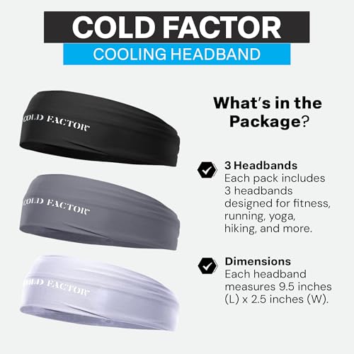 COLD FACTOR Cooling Headband for Women and Men – UPF 50+ Advanced Evaporative Comfort, Instant Cooling Sweatband for Outdoor Sports, Fitness, Yoga, Hiking, Running, and Workout - color: Neutral Pack