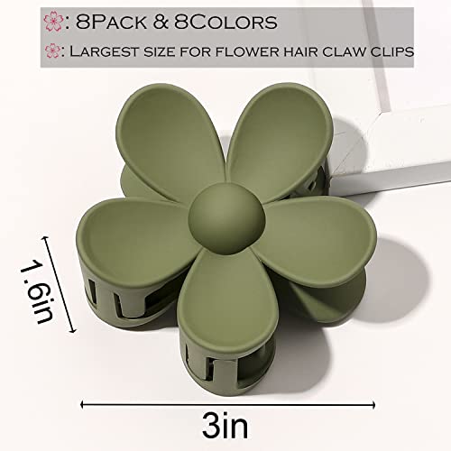 Flower Hair Clips 8PCS Large Matte Daisy Hair Claws Strong Hold Jaw Clip Large Hair Clamps for Women Thick Hair 8 Colors - color: Neutral:Khaki,Green,Orange,Dark blue,Red,Black,Pink,Grey