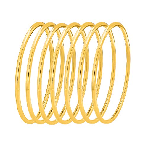 Glossy Thin Round Bangle Bracelet Set for Women, Set of 7 - color: Gold