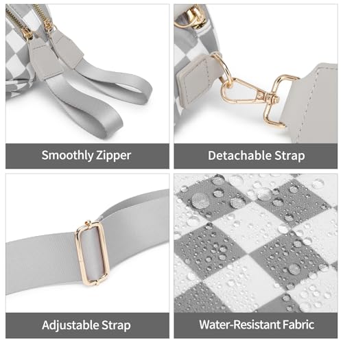 Checkered Crossbody Bag for Women Bum Bag Spacious Nylon Fanny Packs Cross Body Shoulder Purses Bag Handbags - color: Light Gray Checkered