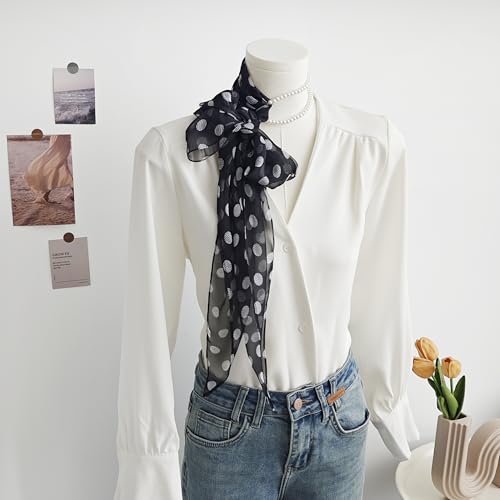Polka Dot Chiffon Scarf-Breathable Neck Scarf,Fashion Head Wrap for Women All Seasons(Black&polka Dot)