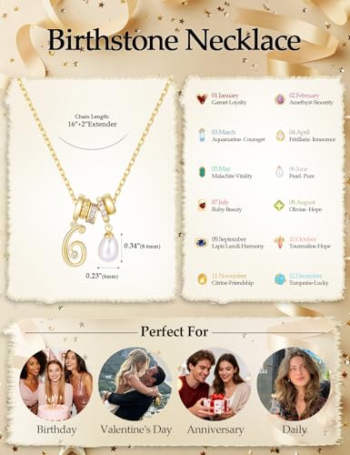 Freekiss Gold Pendant Necklace for Women, Dainty Diamond Necklaces for Women Simple 14K Gold Plated Paperclip Choker Necklaces Cute Minimalist Open Oval Necklaces Gold Jewelry for Women Gifts - color: Gold, style: Number 6 - Pearl White Sphere
