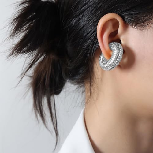 NEWITIN 8 Pairs Chunky Gold Ear Cuff Earrings for Women Trendy Thick Ear Cuffs Non Piercing Clip On Earrings Large Cuff Earring Cartilage Clip for Women - color: Silver/8 Pairs