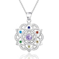 Lotus Necklace 925 Sterling Silver Chakra Flower Pendant Necklace 7 Colorful Rainbow Yoga Lotus Jewelry for Women Wife Mother's Day Birthday Valentines Gifts