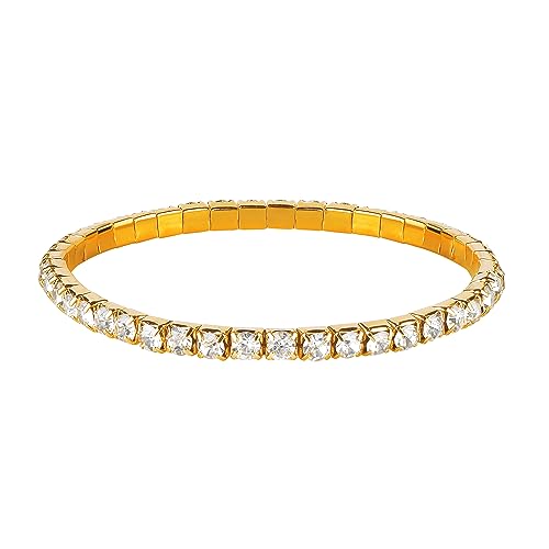Zealmer Sparkle Multicolor Rhinestone Stackable Stretch Bracelets for Women - color: 1 Row Gold Bracelet