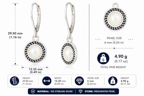 Savma Handmade 925 Sterling Silver Leverback Earrings for Women, Vintage Celtic Round Crystal Dangle Drop Earrings, Lightweight Boho Hypoallergenic Jewelry Gift - color: Pearl White Stone