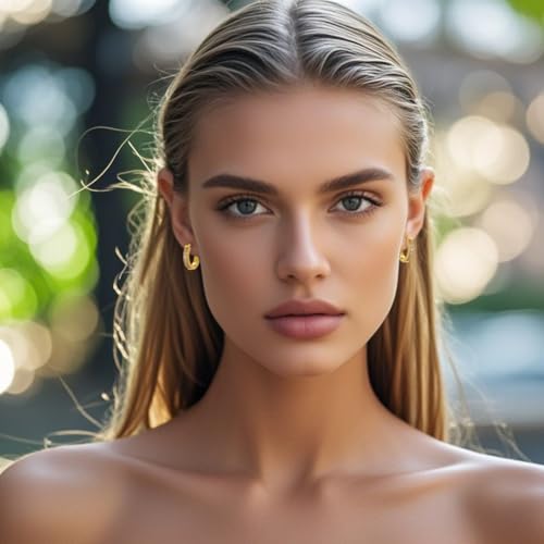 Stainless Steel Hoop Earrings for Women Gold Tone Geometric, Huggie Heart Twisted Minimalist Engraved Designs for Daily Wear - color: Gold_F