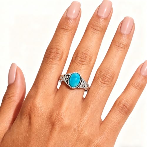 Boho Rings 925 Sterling Silver Turquoise Ring Western Jewelry Women's Eternity Rings Christmas Jewelry Gifts for Wife Mom Size 7-9 - style: Turquoise-4