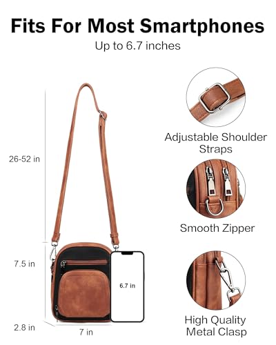 FADEON Small Purses for Women Crossbody Bags, Designer PU Leather Mini Cross Body Purse Travel Shoulder Bag Card Slots - color: Retro Black With Brown