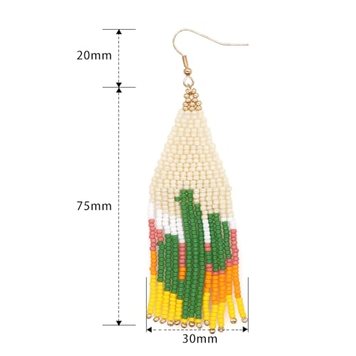 Flower Black Beaded Long Tassel Western Native American Earrings For Women Dangling - color: zactus