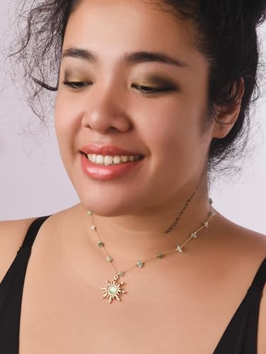 Sacina Sun Choker Necklace, Natural Crystal Necklace, Boho Hippie Jewelry, Christmas Jewelry Gift For Women - color: green