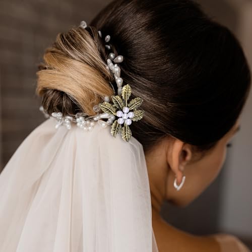 6 Pack Vintage Hair Side Combs for Women Decorative, Retro Pearl Rhinestone Metal Hair Comb Clips with Teeth, Crystal Bridal Hair Piece Pins for Wedding Accessories