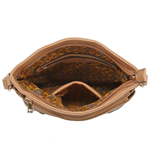 ALYSSA Triple Zip Pocket Large Crossbody Bag - color: Light Tan