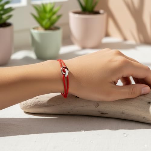 Red/Black/Pink String Bracelet for Protection and Good Luck, Adjustable Handmade Rope Bracelet with Gold/Silver Trinity Ring, Karma Friendship Bracelet for Women Men, Lucky Amulet Gift - color: Red-Silver
