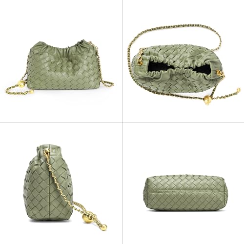 Joryin Woven Women's Crossbody Bag & Evening Purse, Trendy Dumpling Clutch & Hobo Cloud Shoulder Bag Trendy Dumpling Clutch - color: Woven Leather-sage Green