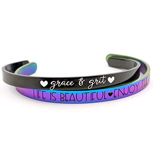 Personalized Stainless Steel Cuff Bracelet for Men & Women | Custom Engraved, Adjustable Bangle, Silver, Gold, Rose Gold, Black, or Rainbow, Front & Back Engraving