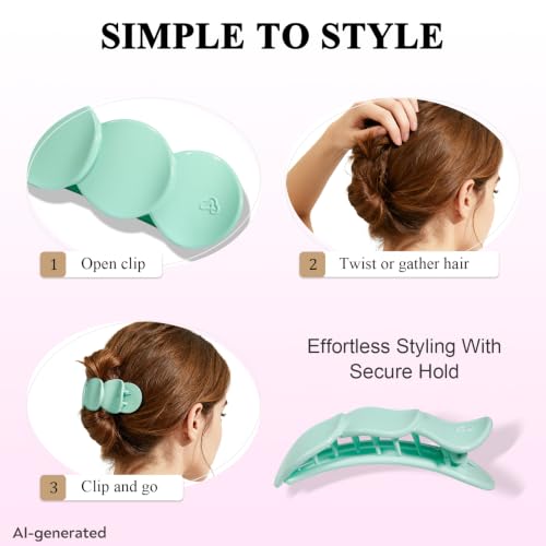 Medium Flat Hair Clips for Women, French Claw Clips Strong Hold for Thick & Thin Hair, Duckbill Hair Clips Non Slip for Driving Yoga - White, Pink, Purple, Green, 4pcs - color: White, Pink, Purple, Green