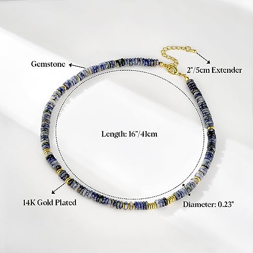 KissYan Boho Beaded Choker Necklace for Women, Gemstone Choker Natural Stone Freshwater Pearl Surfer Necklaces 14K Gold Plated Summer Beach Handmade Jewelry - color: D-Blue Aventurine