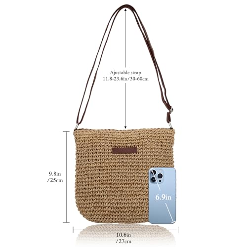 Straw Bag for Women Small Summer Beach Crossbody Bag Boho Handmade Weave Shoulder Handbags Purse for Vacation Travel - color: Khaki