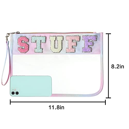 DYSHAYEN Chenille Letter Clear Zipper Pouch for Travel,Nylon Clear Cosmetic Bag,Makeup Travel Bag for Women Girls 11.8 Inches x 8.2 Inches - color: Multicoloured-Stuff