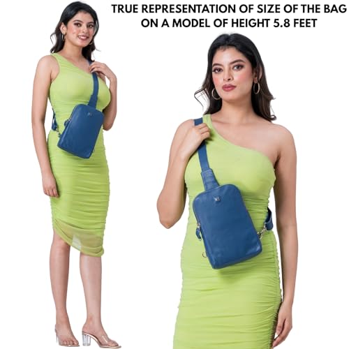 Leather Sling Bag for Women Genuine Crossbody Purse Small Trendy Cross Over Chest with Phone and Credit Card Slots (Sapphire Blue Nappa) - color: Sapphire Blue Nappa