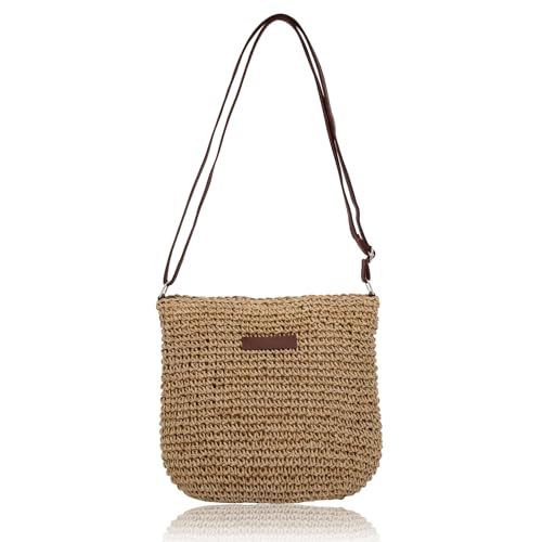 Straw Bag for Women Small Summer Beach Crossbody Bag Boho Handmade Weave Shoulder Handbags Purse for Vacation Travel - color: Khaki