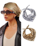 AWAYTR Y2K Hair Bandanas for Women Hair - 2Pcs Punk Head Wraps for Girls Hair Scarf Grunge Disco Head Cover - color: Shiny (Gold/Silver)
