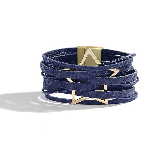 Long tiantian Leather Bracelets for Women Men Heart Wrap Bracelets Western Jewelry Cowgirl Outfits Birthday Gifts for Her - color: C5:blue leather bracelet
